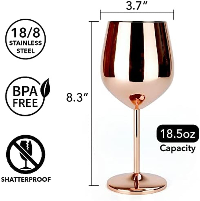 PG Copper/Rose Gold Stem Stainless Steel Wine Glass Set 4-18.5 Oz