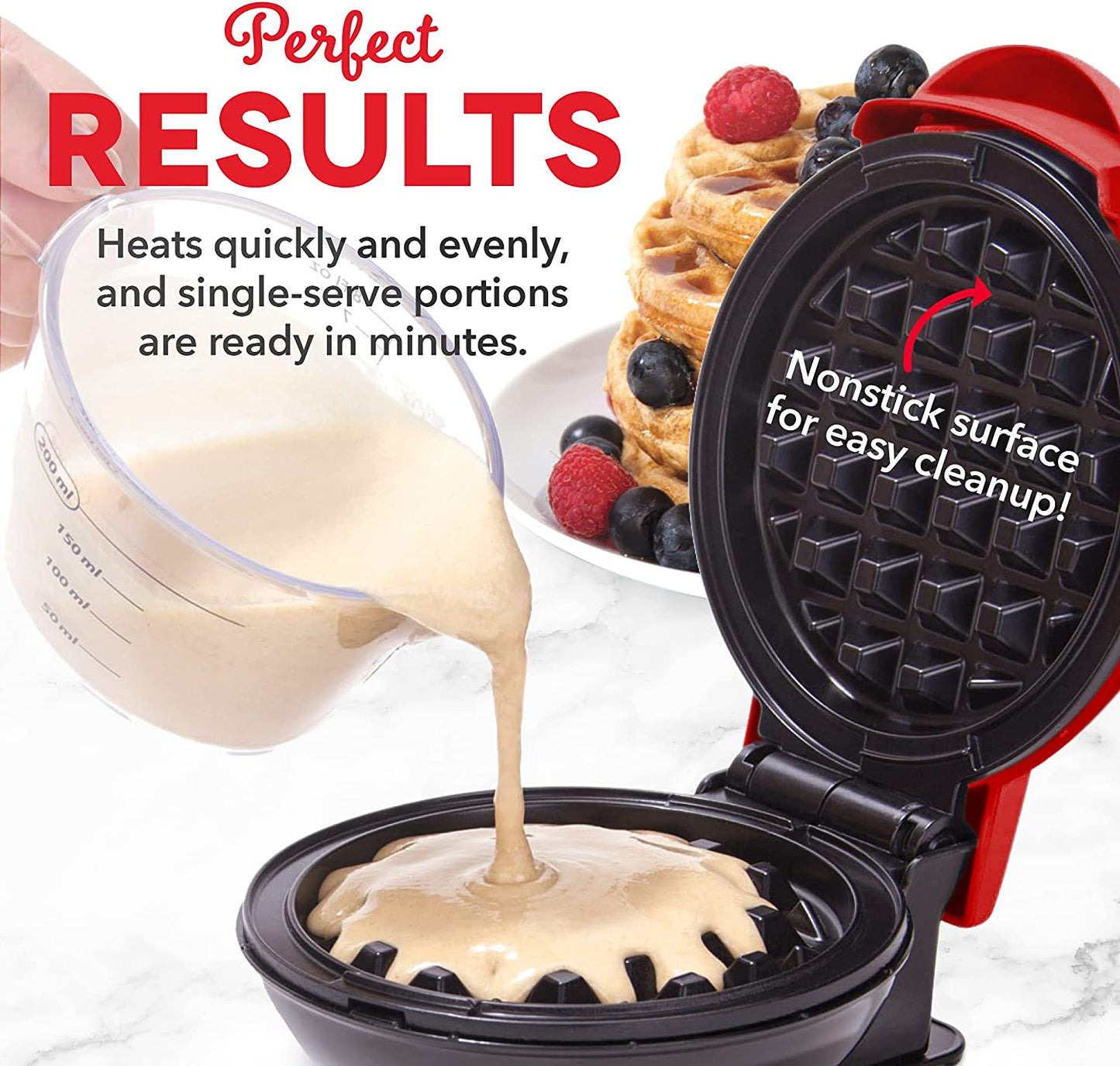 DASH Mini Maker Waffle Maker + Griddle, 2-Pack Griddle + Waffle Iron - Red