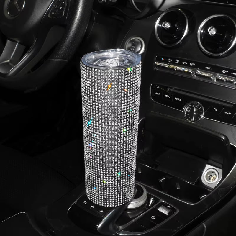 Bling Rhinestones 20OZ Stainless Steel Tumbler Cup with Lid Straw Sparkling Diamond Water Bottle Car Coffee Cup Mug