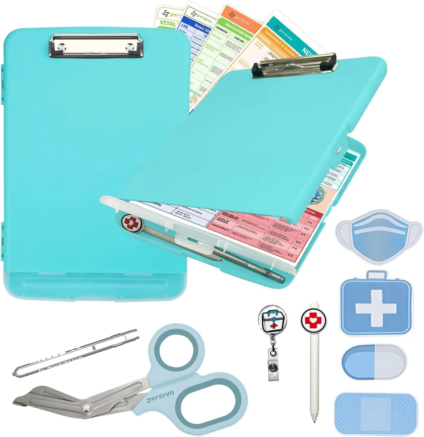 Nursing Kit – Nurse Accessories for Work | Trauma Shears, Clipboard with Storage, Badge Reel, Pen Light, Sticky Notes, Pen & Cheat Sheet – for Nursing Students & Professionals