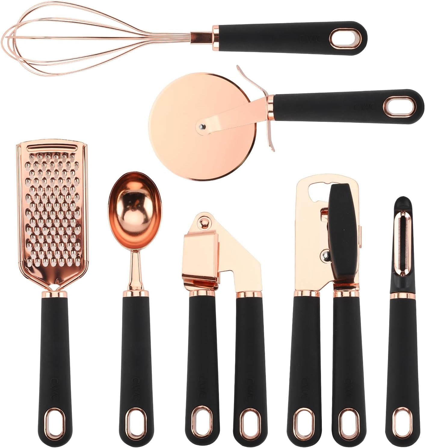 COOK with COLOR Kitchen Gadget Set Copper Plated Stainless Steel Utensils with Soft Touch Handles, Copper Black, 7 Pieces