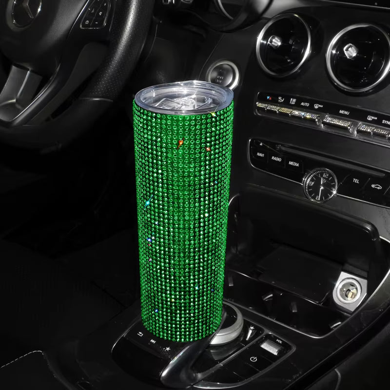 Bling Rhinestones 20OZ Stainless Steel Tumbler Cup with Lid Straw Sparkling Diamond Water Bottle Car Coffee Cup Mug