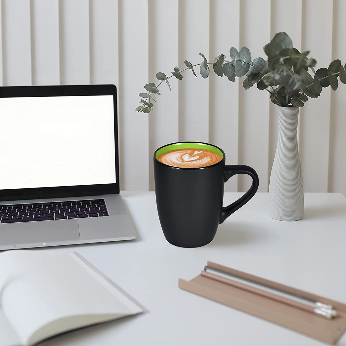 Lifecapido Ceramic Coffee Mug, 1 Pack Large Coffee Mug, 16Oz Restaurant Coffee Mug with Handle, Black Porcelain Mug for Office and Home, Large Ceramic Coffee Cup for Coffee Tea Cocoa Juice, Green