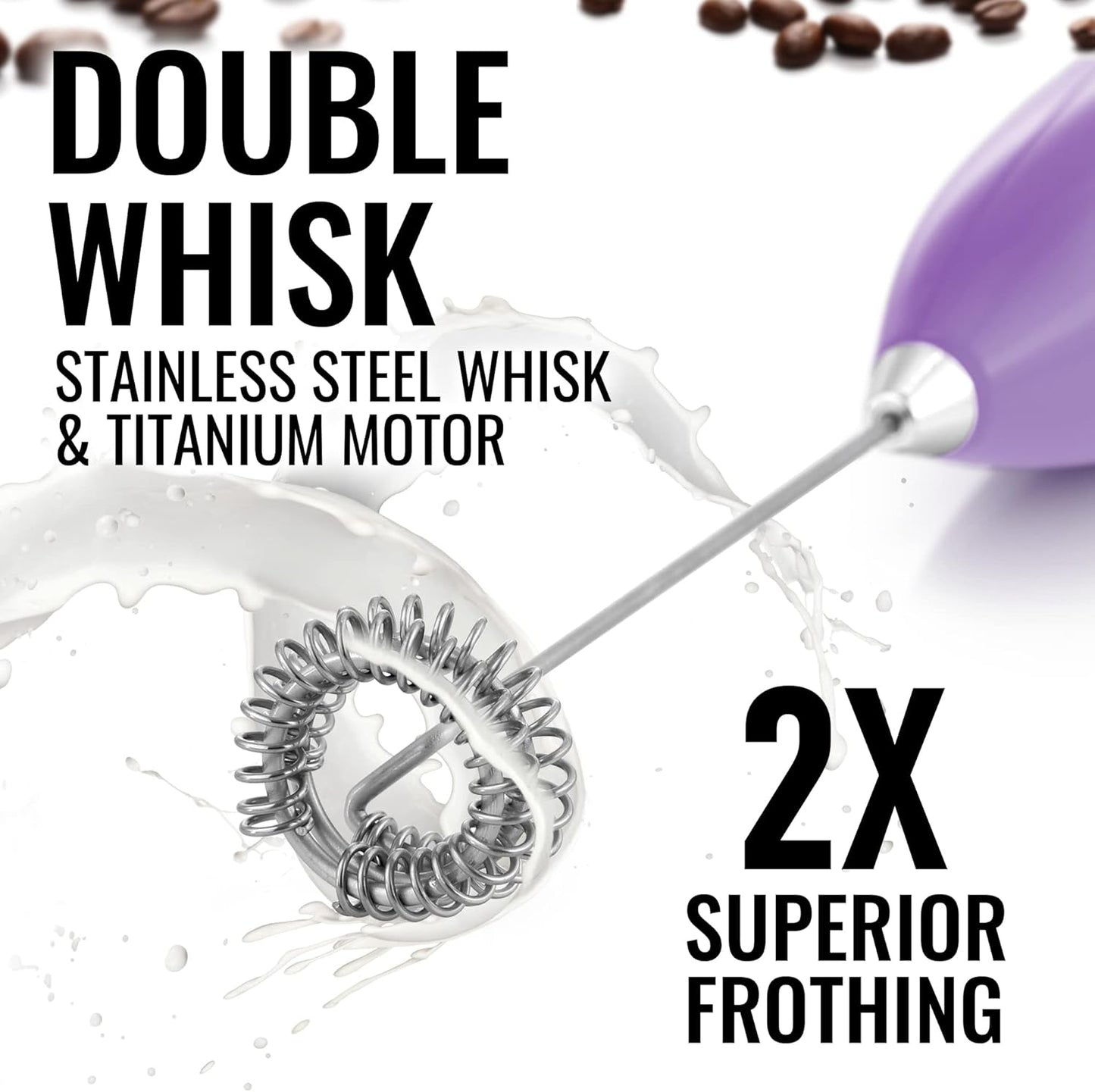 Double Whisk Milk Frother for Coffee with Upgraded Holster Stand - Coffee Frother Handheld - Electric Handheld Foam Maker - Hand Mixer for Latte, Matcha - Electric Whisk (Galaxy)