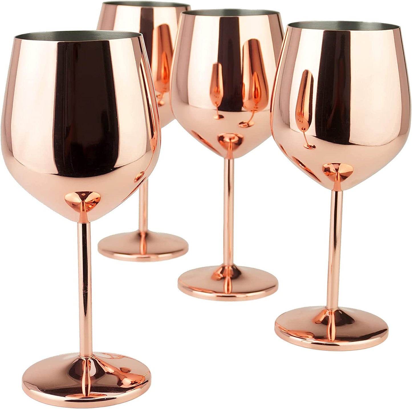 PG Copper/Rose Gold Stem Stainless Steel Wine Glass Set 4-18.5 Oz