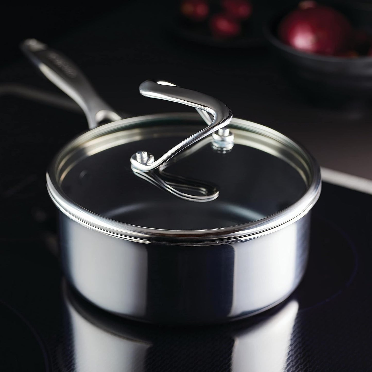 Clad Stainless Steel Saucepan with Glass Lid and Hybrid Steelshield and Nonstick Technology, 2 Quart - Silver