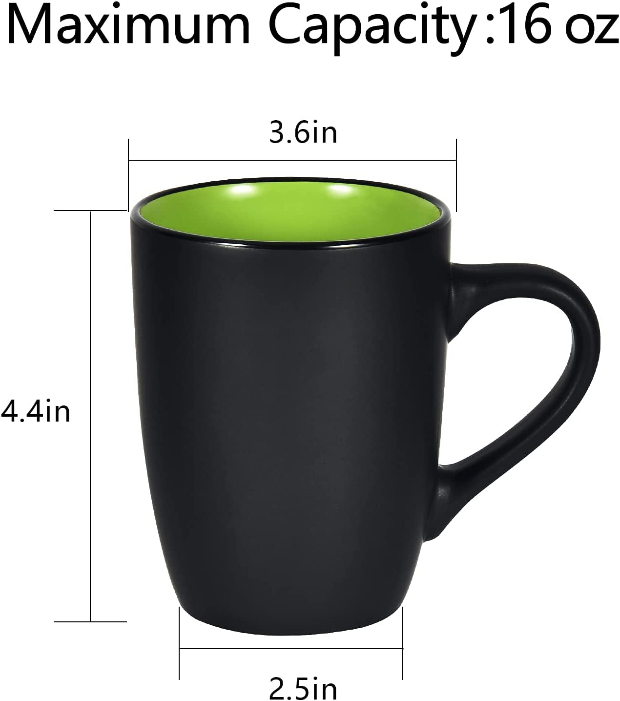 Lifecapido Ceramic Coffee Mug, 1 Pack Large Coffee Mug, 16Oz Restaurant Coffee Mug with Handle, Black Porcelain Mug for Office and Home, Large Ceramic Coffee Cup for Coffee Tea Cocoa Juice, Green