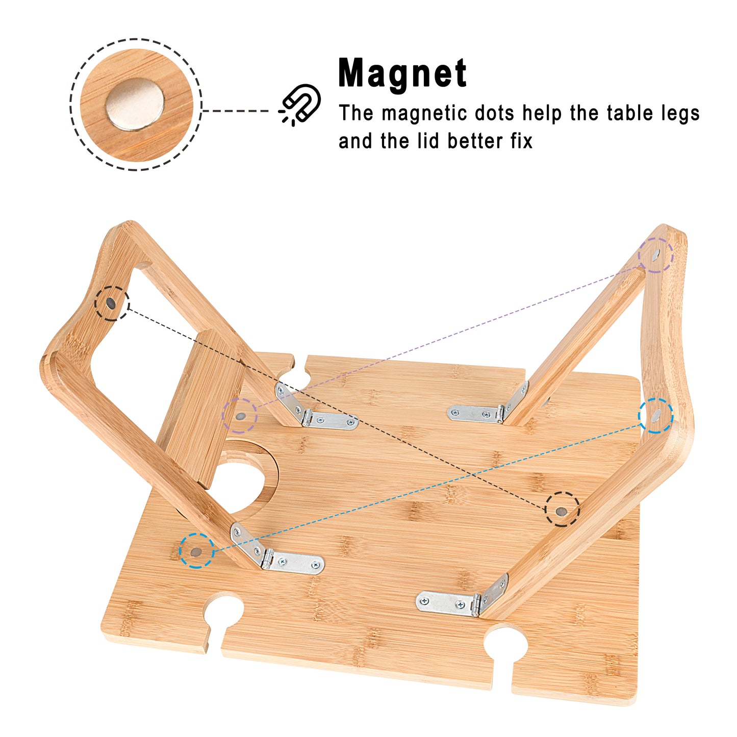 Outdoor Wine Picnic Folding Portable Bamboo Table 17" X 12.6", Camping with Glasses & Bottle Holder for Concerts at Park Beach