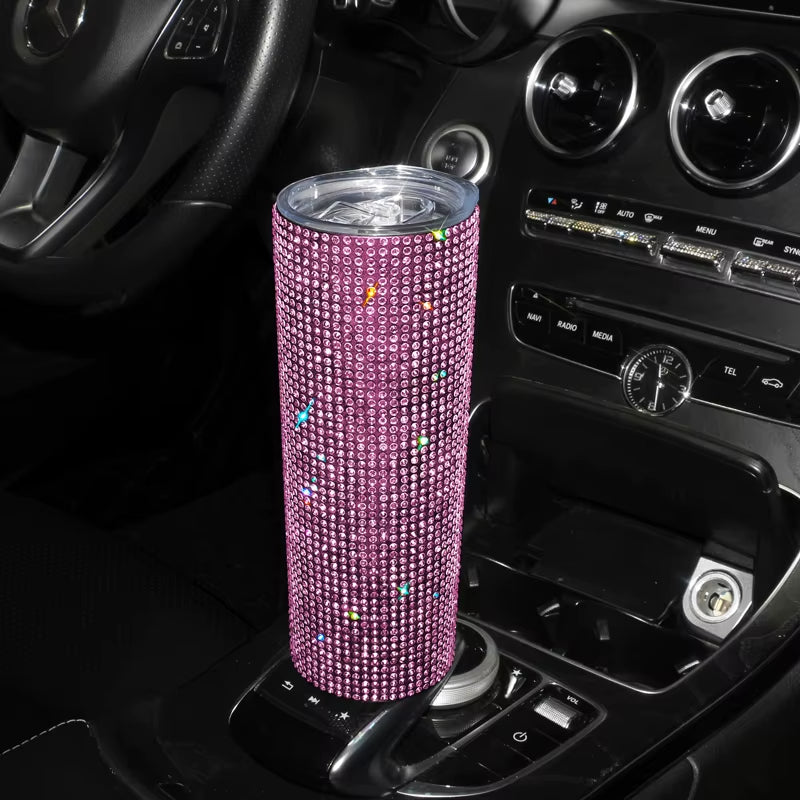 Bling Rhinestones 20OZ Stainless Steel Tumbler Cup with Lid Straw Sparkling Diamond Water Bottle Car Coffee Cup Mug