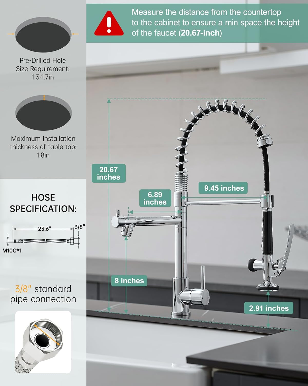 Fapully Chrome Kitchen Faucet with Sprayer,Commercial Single Handle Pull down Kitchen Sink Faucet