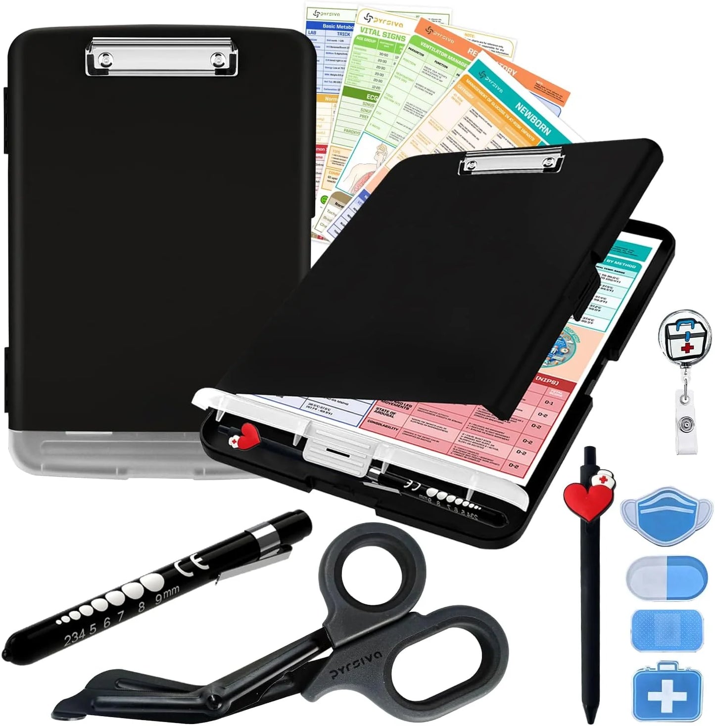 Nursing Kit – Nurse Accessories for Work | Trauma Shears, Clipboard with Storage, Badge Reel, Pen Light, Sticky Notes, Pen & Cheat Sheet – for Nursing Students & Professionals