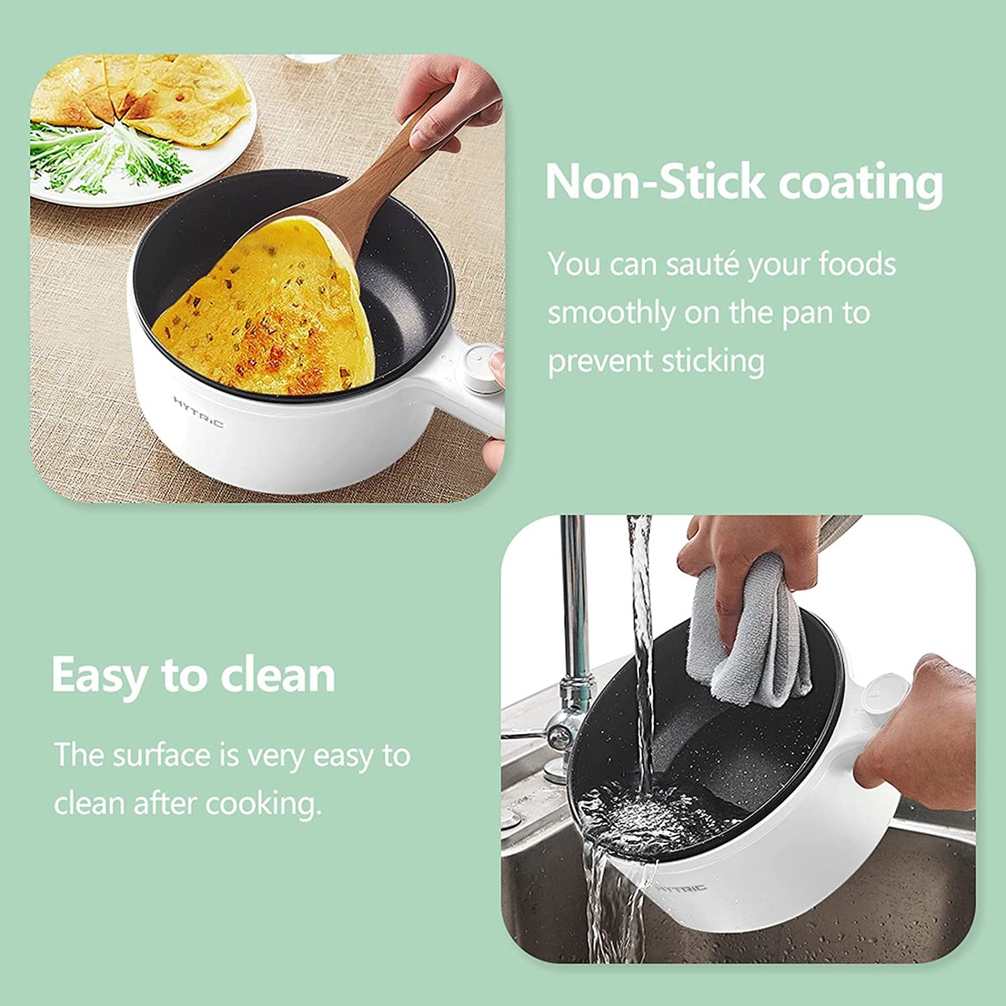 Hytric Electric Hot Pot, 1.5L Portable Nonstick Frying Pan for Sauté, Multifunction Electric Skillet for Stir Fry, Roast, Ramen Cooker with Dual Power Control for Dorm, Electric Saucepan, White