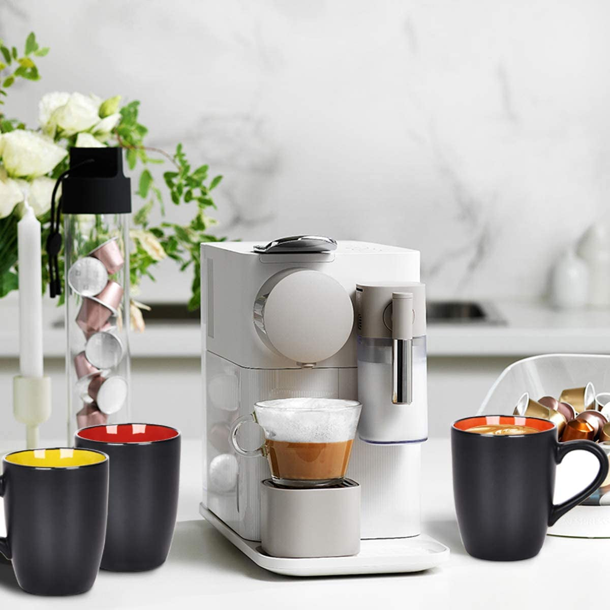Lifecapido Ceramic Coffee Mug, 1 Pack Large Coffee Mug, 16Oz Restaurant Coffee Mug with Handle, Black Porcelain Mug for Office and Home, Large Ceramic Coffee Cup for Coffee Tea Cocoa Juice, Green