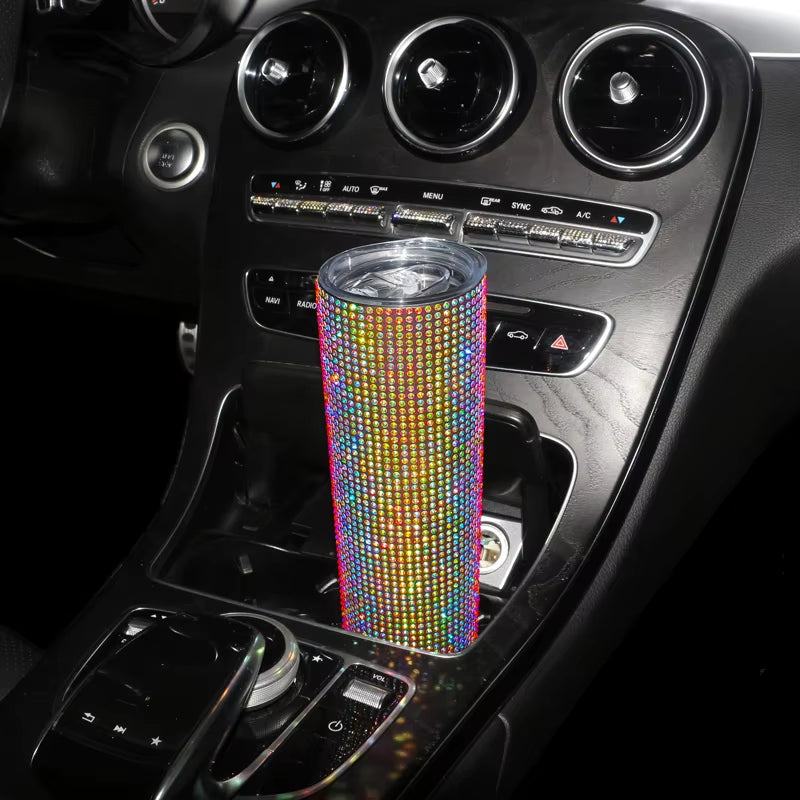 Bling Rhinestones 20OZ Stainless Steel Tumbler Cup with Lid Straw Sparkling Diamond Water Bottle Car Coffee Cup Mug