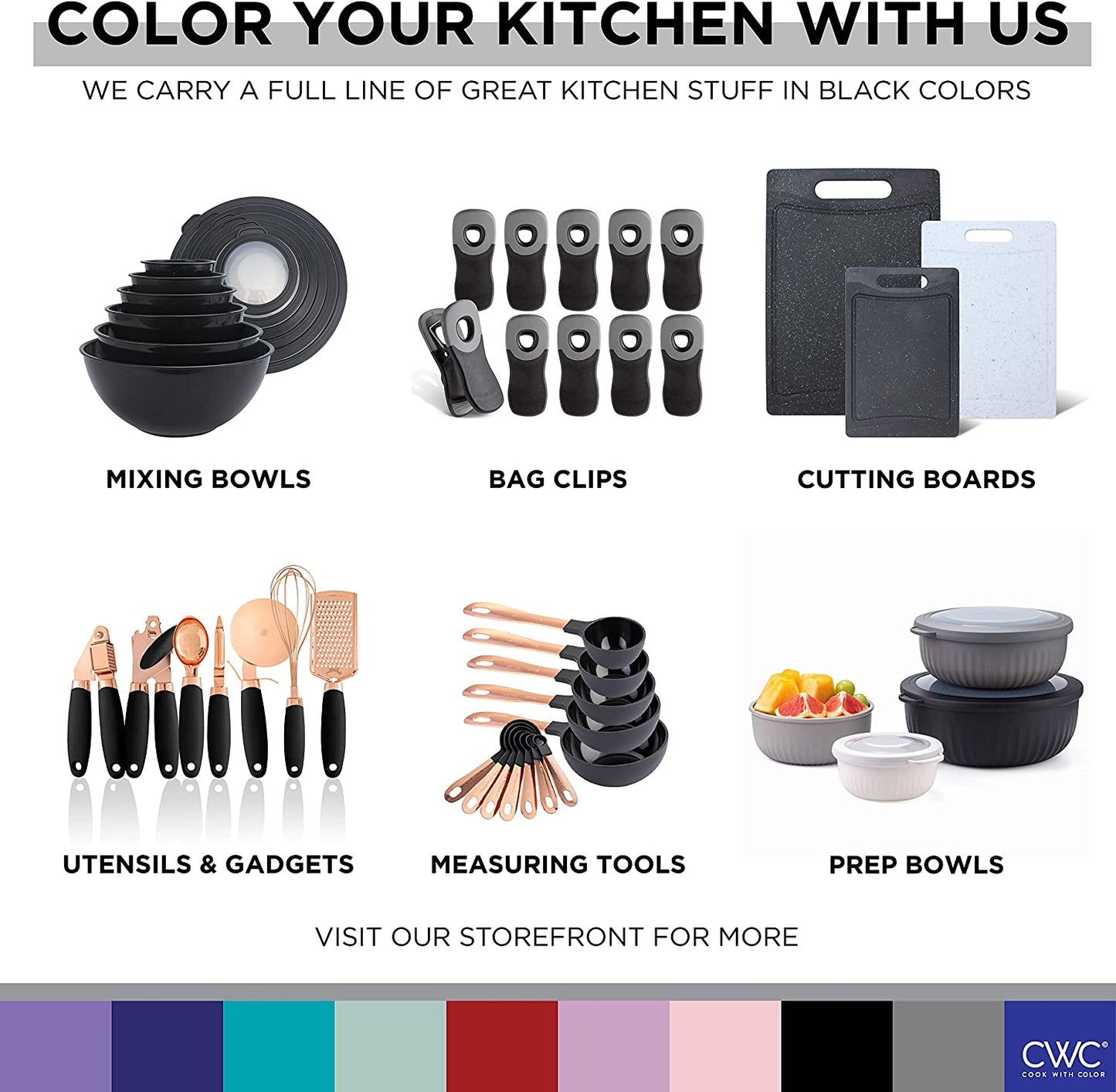 COOK with COLOR Kitchen Gadget Set Copper Plated Stainless Steel Utensils with Soft Touch Handles, Copper Black, 7 Pieces