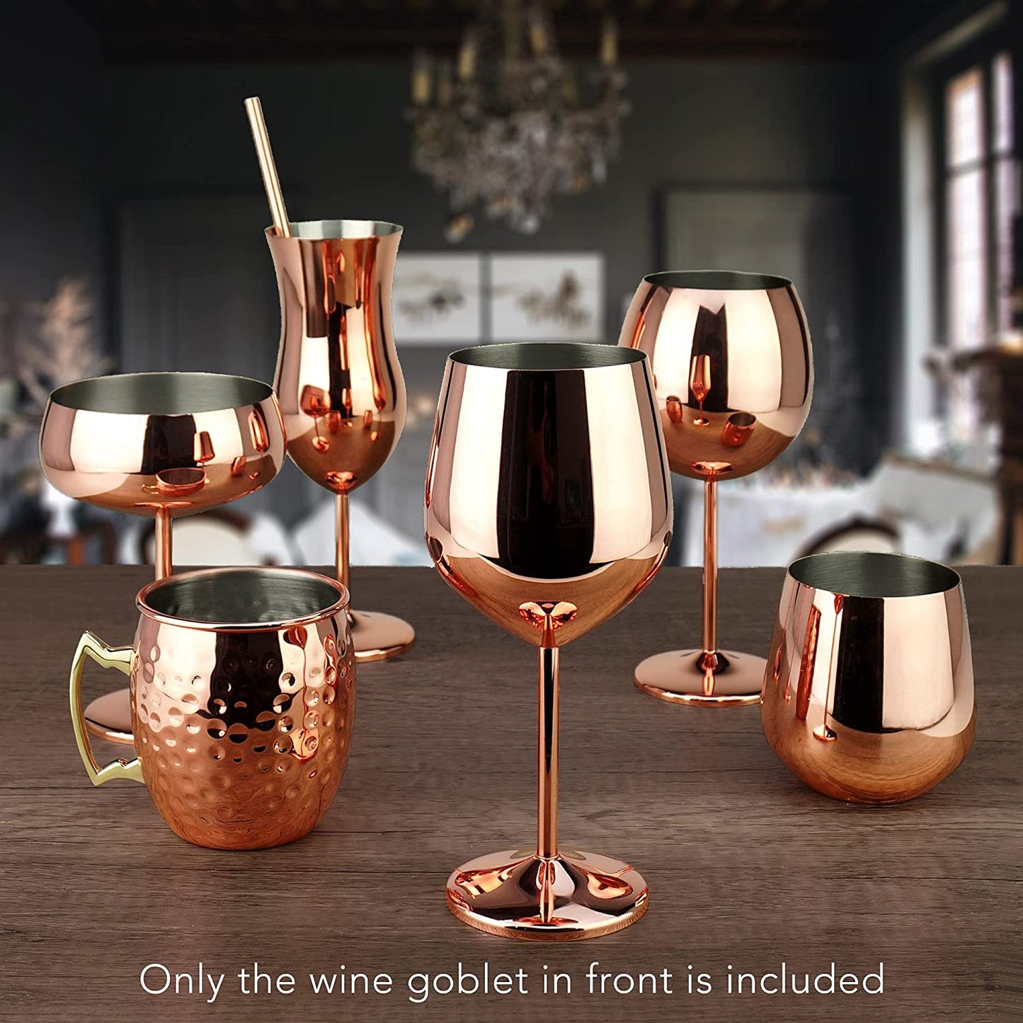 PG Copper/Rose Gold Stem Stainless Steel Wine Glass Set 4-18.5 Oz