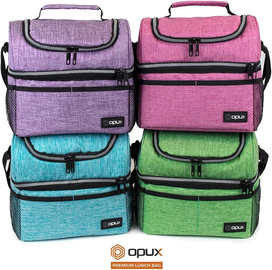OPUX Lunch Box for Men Women, Insulated Large Lunch Bag Adult Work, Double Decker Lunchbox Meal Prep Dual Compartment Leakproof Lunch Cooler,Soft Lunch Tote Boys Girls Kids School, Aqua Turquoise 12L