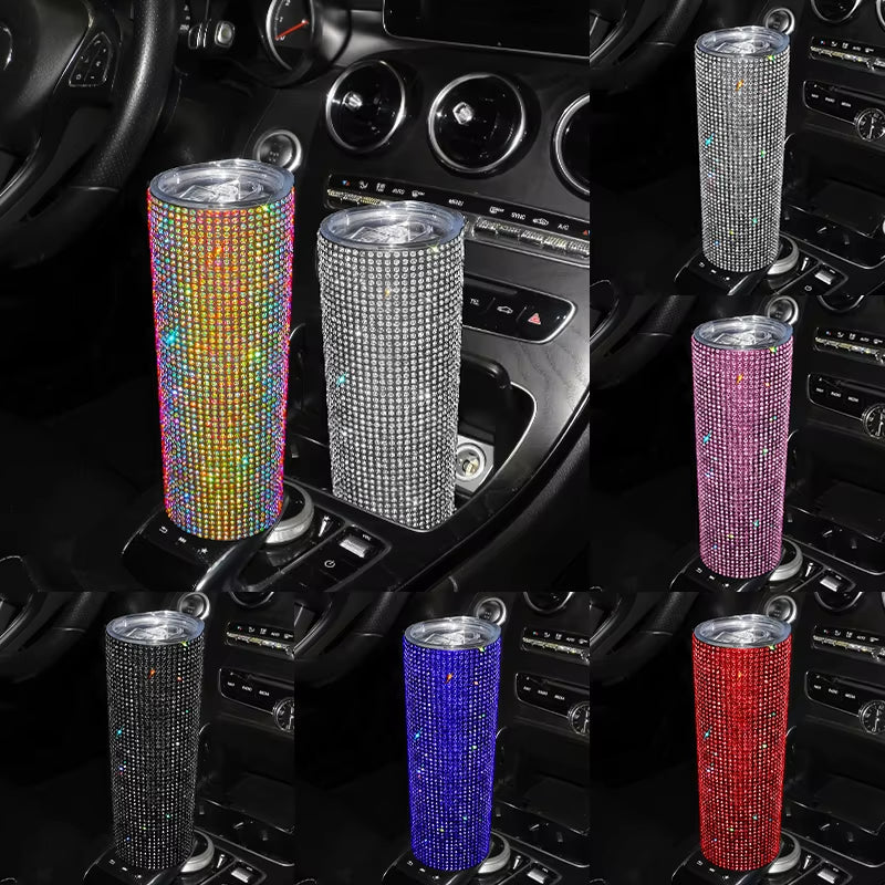Bling Rhinestones 20OZ Stainless Steel Tumbler Cup with Lid Straw Sparkling Diamond Water Bottle Car Coffee Cup Mug