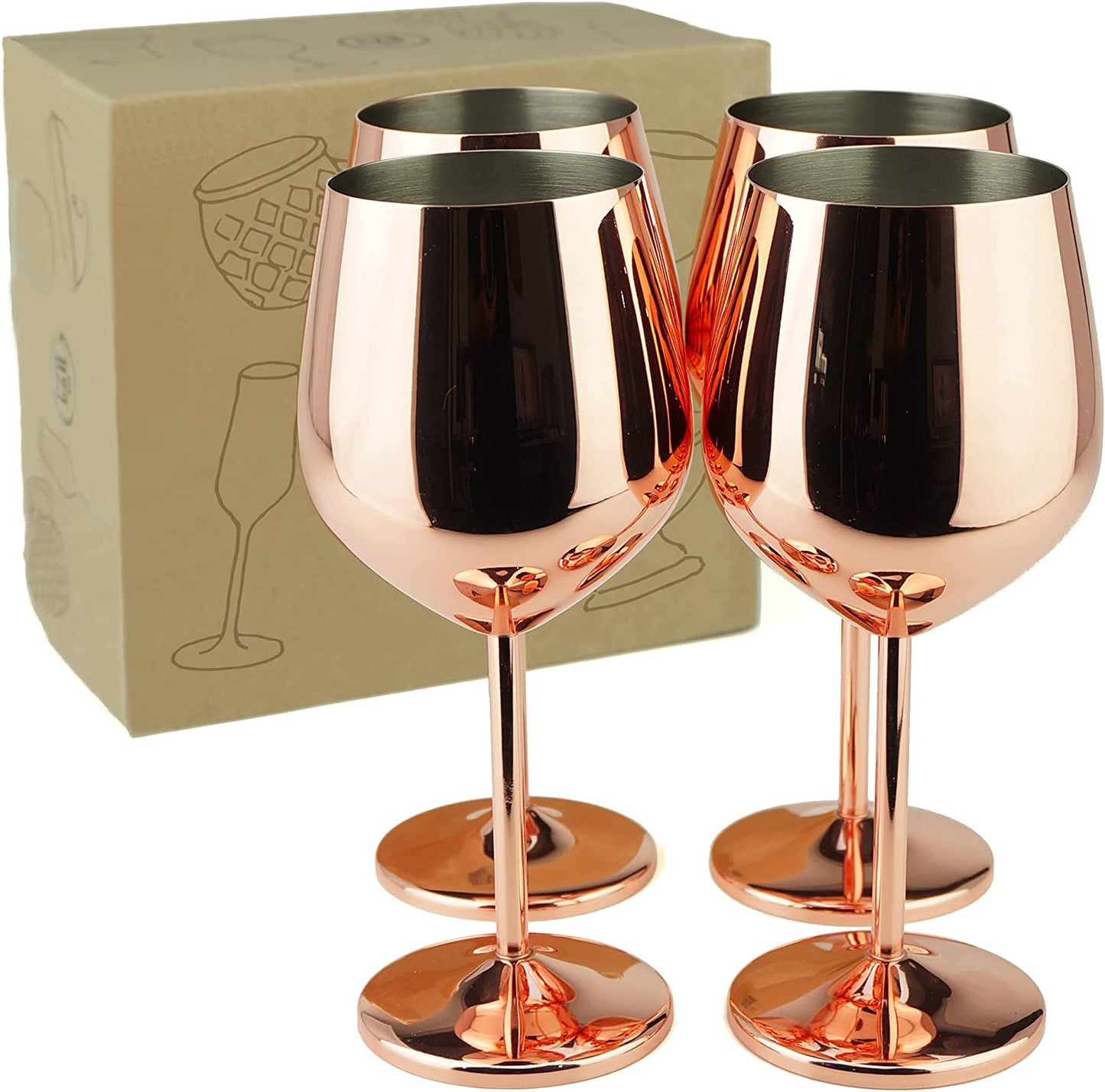 PG Copper/Rose Gold Stem Stainless Steel Wine Glass Set 4-18.5 Oz