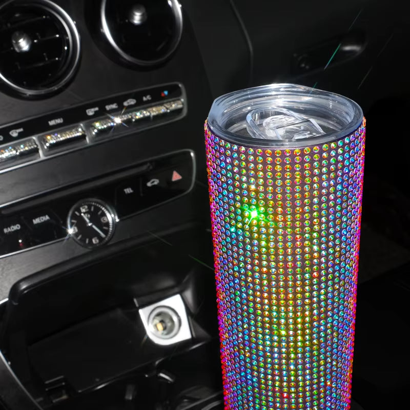 Bling Rhinestones 20OZ Stainless Steel Tumbler Cup with Lid Straw Sparkling Diamond Water Bottle Car Coffee Cup Mug