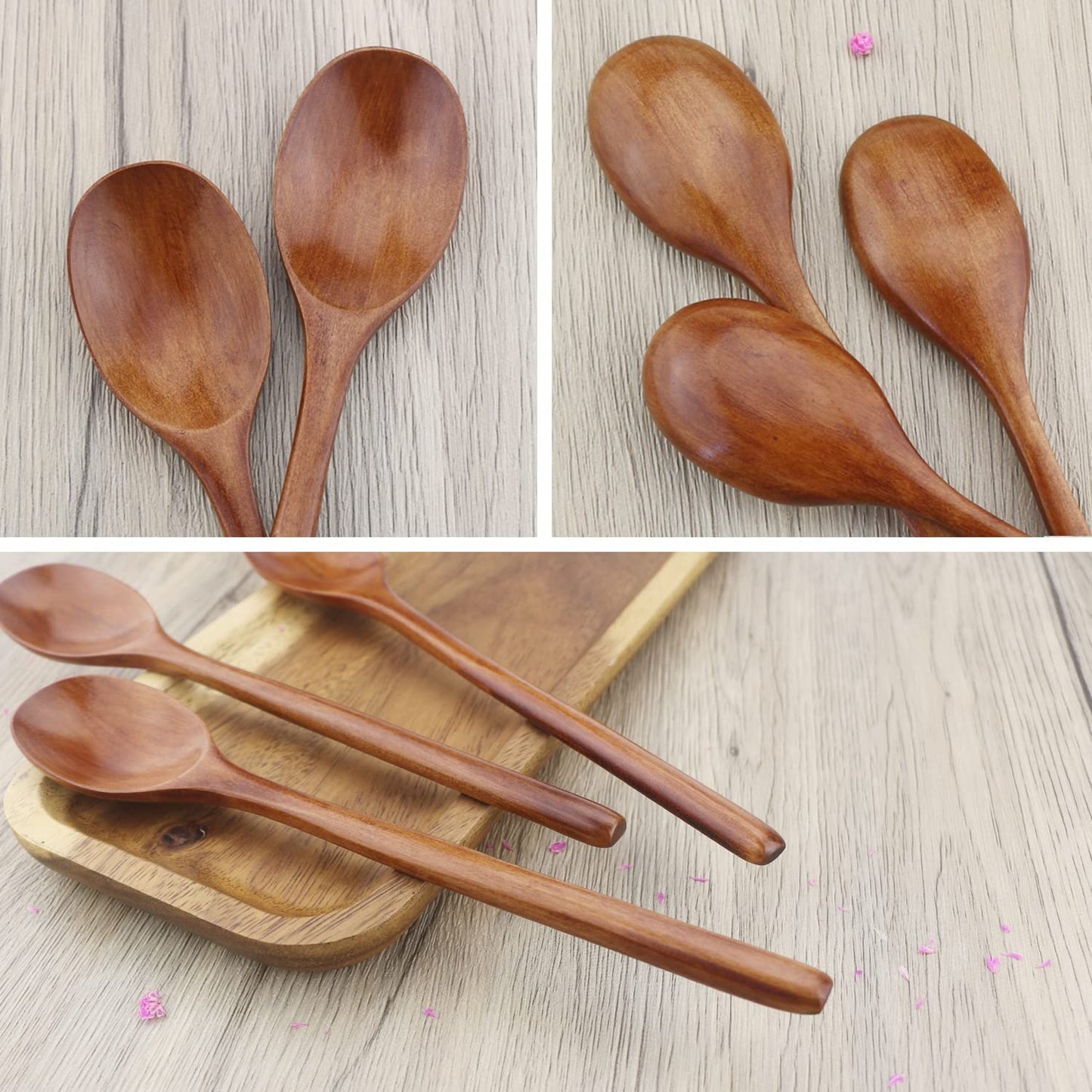 Wooden Spoons, 6 Pieces 9 Inch Wood Soup Spoons for Eating Mixing Stirring, Long Handle Spoon with Japanese Style Kitchen Utensil, Eco Friendly Table Spoon