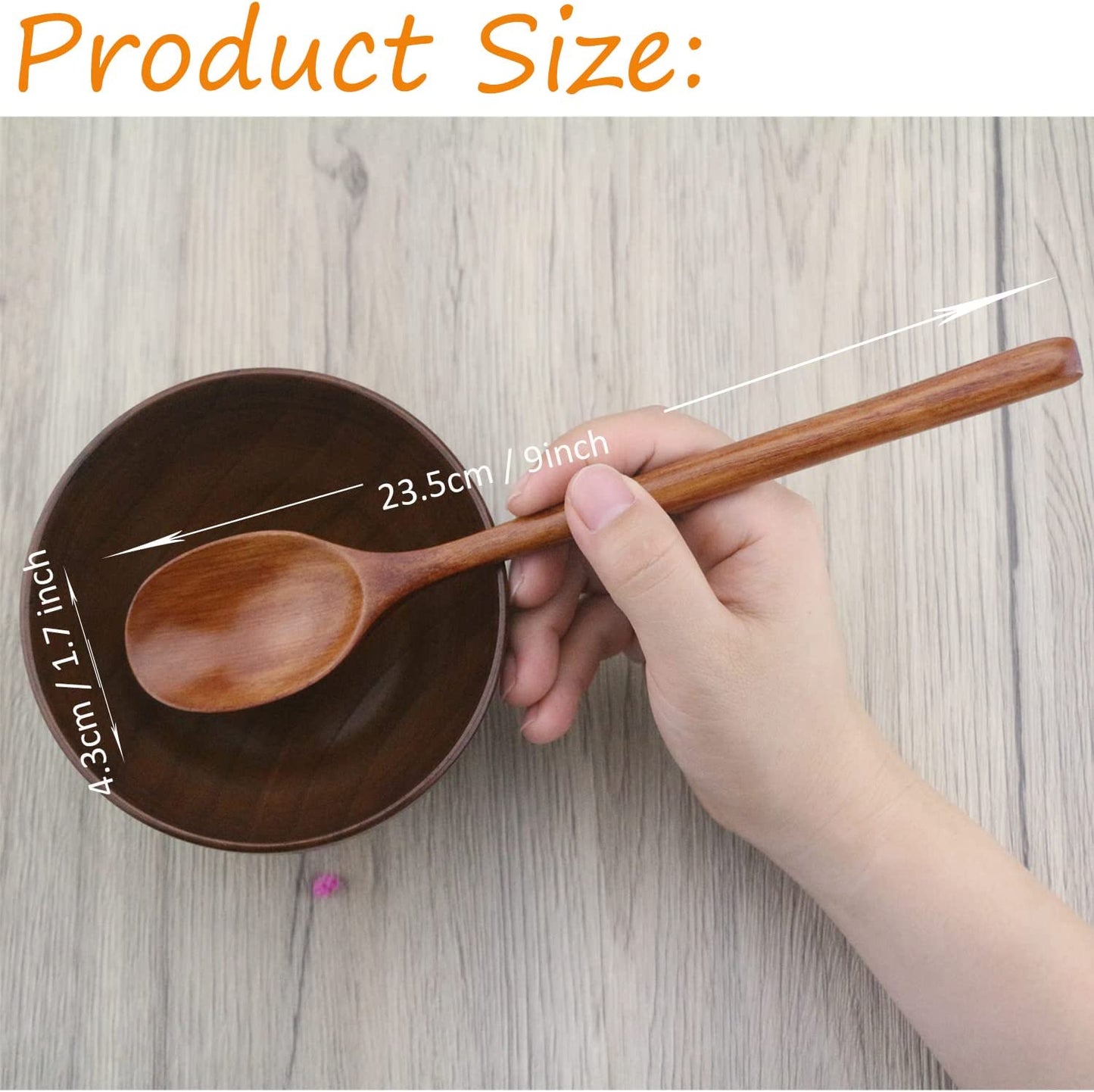 Wooden Spoons, 6 Pieces 9 Inch Wood Soup Spoons for Eating Mixing Stirring, Long Handle Spoon with Japanese Style Kitchen Utensil, Eco Friendly Table Spoon