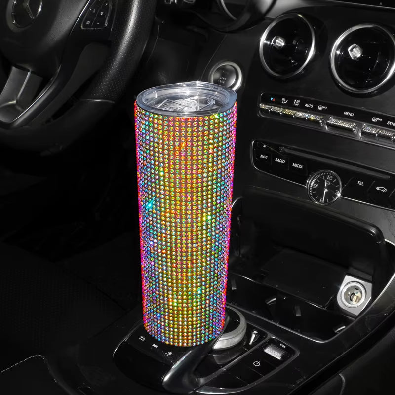 Bling Rhinestones 20OZ Stainless Steel Tumbler Cup with Lid Straw Sparkling Diamond Water Bottle Car Coffee Cup Mug