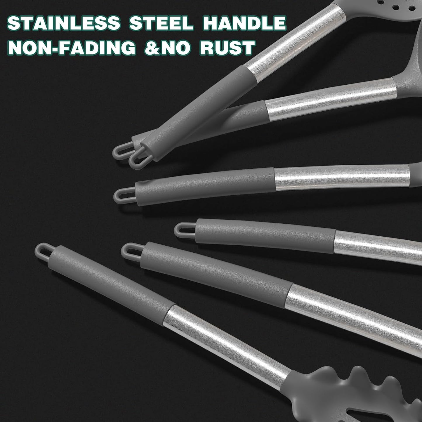 Umite Chef Silicone Kitchen Cooking Utensil Set, 43 Pcs Silicone Spatula with Stainless Steel Handle, Non-Stick Heat Resistant - Best Cookware (Grey)
