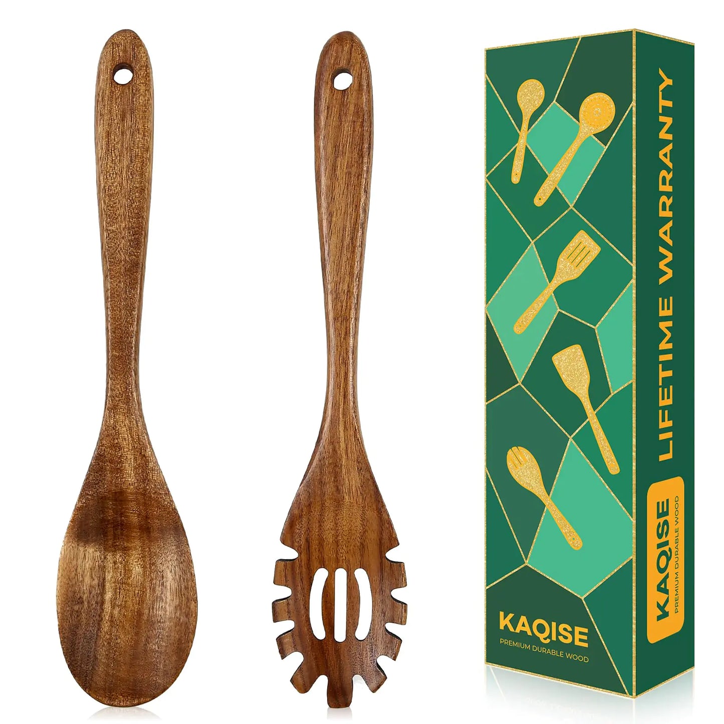 Wooden Spoons for Cooking Natural Teak Wood Utensil Set Wooden Kitchen Utensils for Noodle Spaghtti & Soup (Pasta Fork)