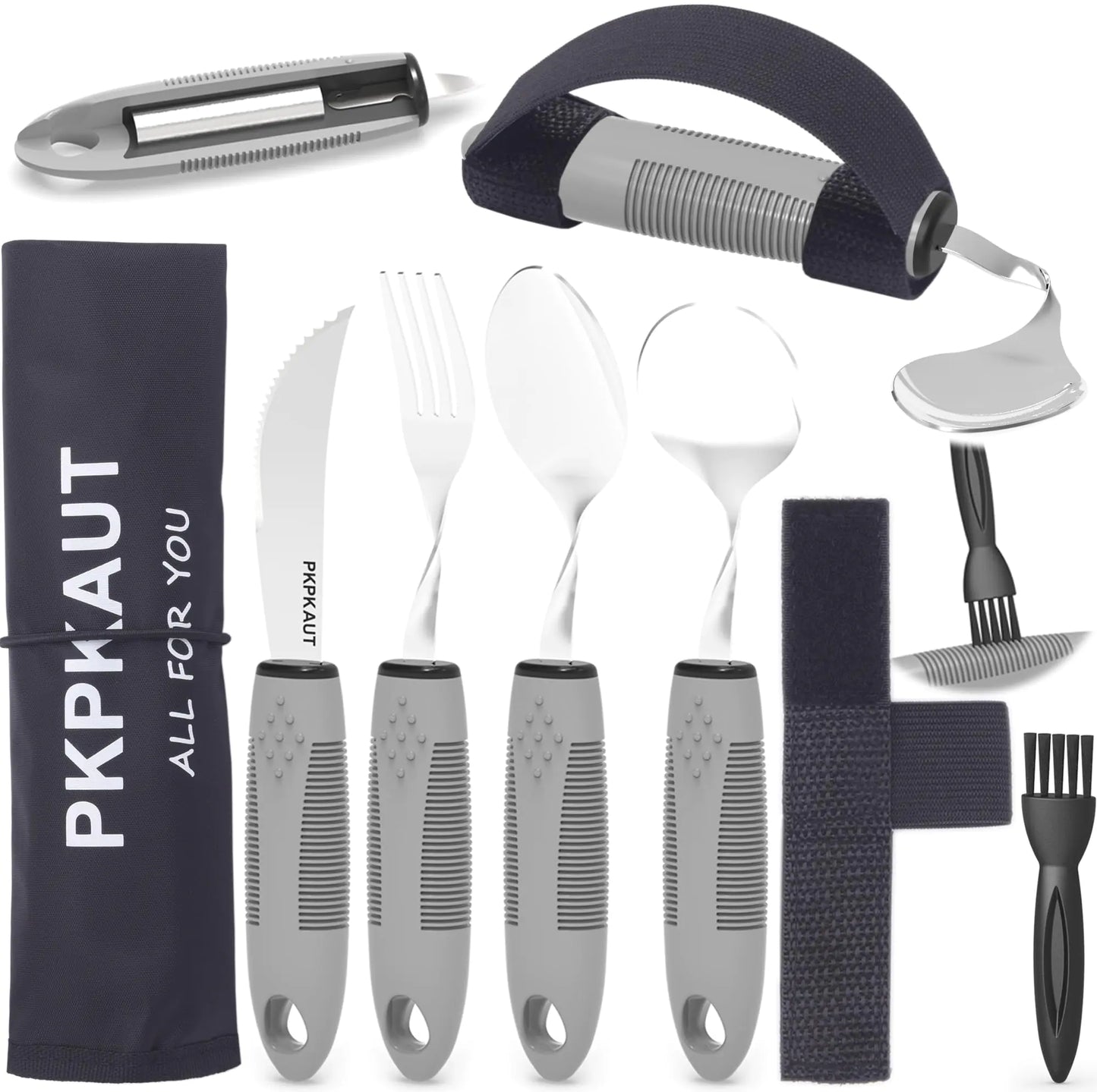 PKPKAUT Weighted Parkinsons Utensils for Hand Tremors Weighted Silverware for Parkinsons Patients Arthritic Hands Built Up Utensils for Adults Adaptive Eating Utensils for Disabled People Elderly