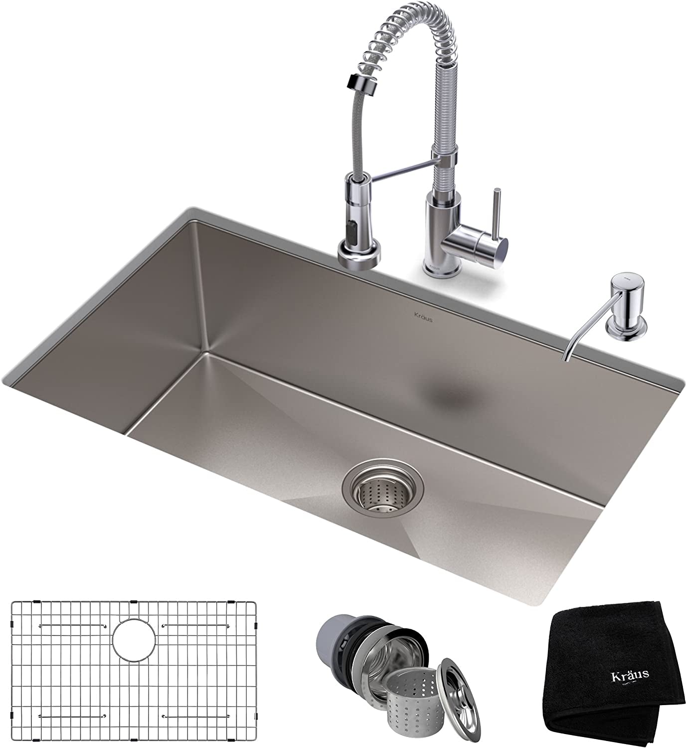 KRAUS 30-Inch 16 Gauge Standart PRO Kitchen Sink Combo Set with Bolden 18-Inch Kitchen Faucet and Soap Dispenser, Chrome KHU100-30-1610-53CH