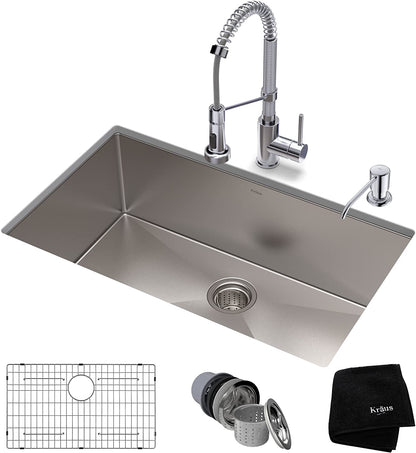 KRAUS 30-Inch 16 Gauge Standart PRO Kitchen Sink Combo Set with Bolden 18-Inch Kitchen Faucet and Soap Dispenser, Chrome KHU100-30-1610-53CH