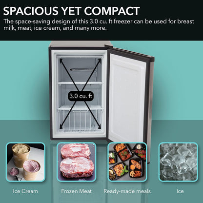 Whynter CUF-301SS Energy Star 3.0 Cubic Feet Upright Freezer, 21" D X 19.5" W X 33.5" H, 3, Stainless Steel