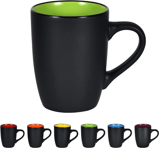 Lifecapido Ceramic Coffee Mug, 1 Pack Large Coffee Mug, 16Oz Restaurant Coffee Mug with Handle, Black Porcelain Mug for Office and Home, Large Ceramic Coffee Cup for Coffee Tea Cocoa Juice, Green