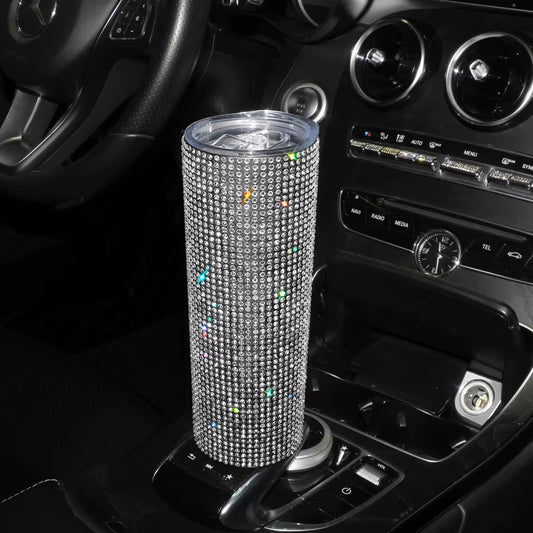 Bling Rhinestones 20OZ Stainless Steel Tumbler Cup with Lid Straw Sparkling Diamond Water Bottle Car Coffee Cup Mug