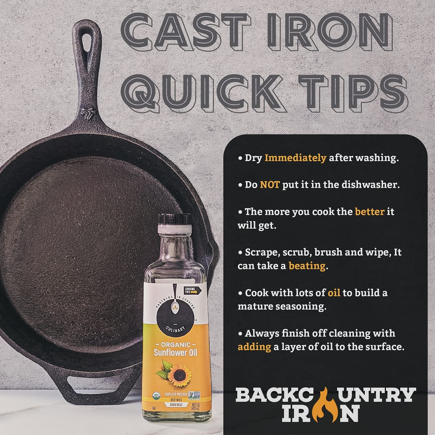 Backcountry Iron 12 Inch round Large Pre-Seasoned Cast Iron Skillet