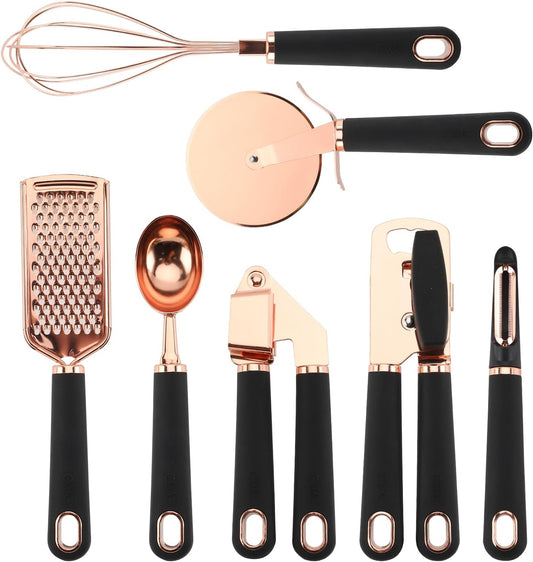 COOK with COLOR Kitchen Gadget Set Copper Plated Stainless Steel Utensils with Soft Touch Handles, Copper Black, 7 Pieces