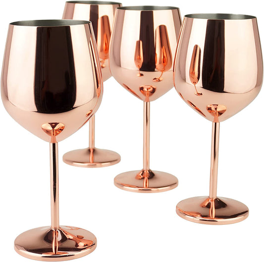 PG Copper/Rose Gold Stem Stainless Steel Wine Glass Set 4-18.5 Oz