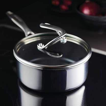 Clad Stainless Steel Saucepan with Glass Lid and Hybrid Steelshield and Nonstick Technology, 2 Quart - Silver