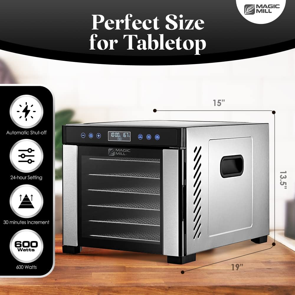 Magic Mill Pro Food Dehydrator Machine | 7 XL Stainless Steel Trays | Dryer for Jerky, Dog Treats, Herb, Meat, Beef, Fruit | Keep Warm Function, Digital Timer and Temperature Control, ETL Approved