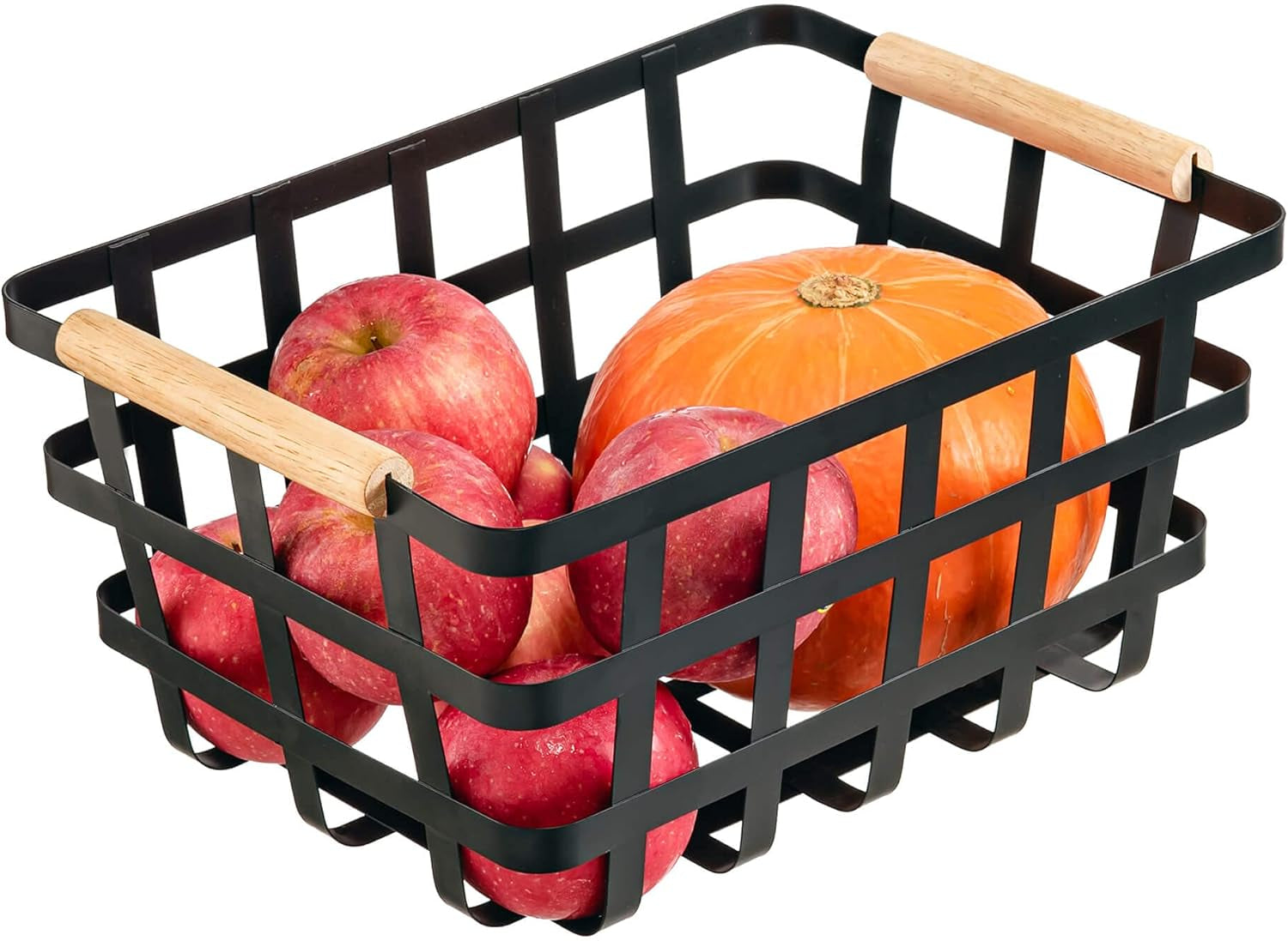 Black Farmhouse Baskets Pantry Baskets with Wooden Handles - Household Storage Organizer for Cabinets,Pantry,Closets,Kitchen,Bedrooms,Refrigerator,Freezer Baskets