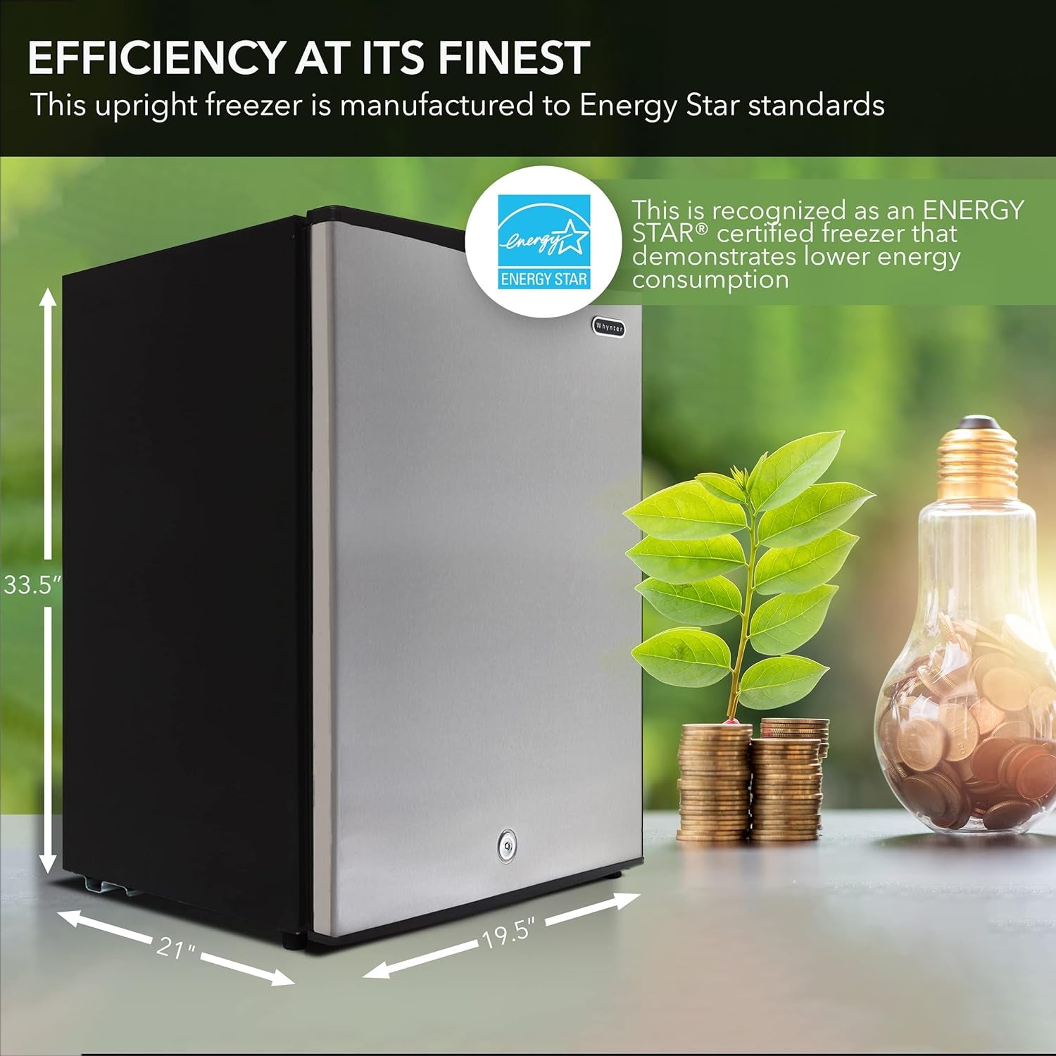 Whynter CUF-301SS Energy Star 3.0 Cubic Feet Upright Freezer, 21" D X 19.5" W X 33.5" H, 3, Stainless Steel