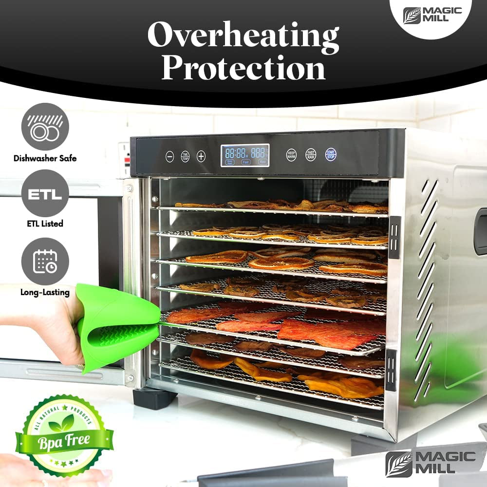 Magic Mill Pro Food Dehydrator Machine | 7 XL Stainless Steel Trays | Dryer for Jerky, Dog Treats, Herb, Meat, Beef, Fruit | Keep Warm Function, Digital Timer and Temperature Control, ETL Approved