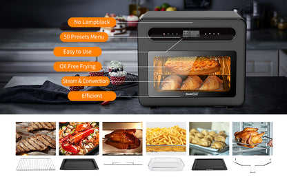 Geek Chef Steam Air Fryer Toast Oven Combo , 26 QT Steam Convection Oven Countertop , 50 Cooking Presets, With 6 Slice Toast, 12 In Pizza, Black Stainless Steel.