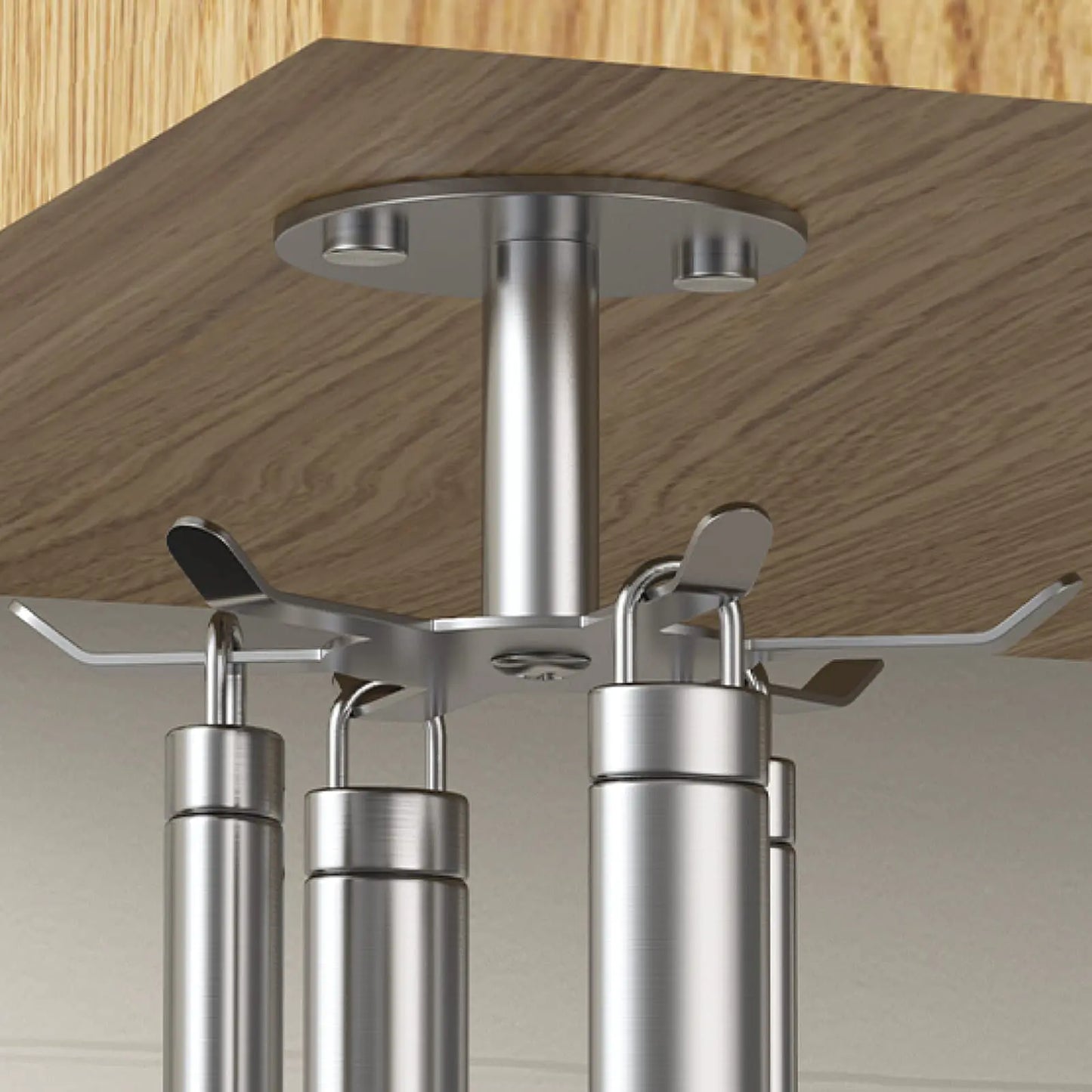 Funnacle 2pcs Under Cabinet Hooks Rotating Kitchen Utensil Holder 304 Stainless Steel Adhesive Utensil Hanging Rack for Kitchen Utensils/Tools/Towel/Knife(2 Brushed Nickel)…