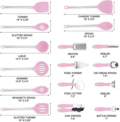 , Kitchen Utensil Set 42PCS, Nylon & Stainless Steel, Pink