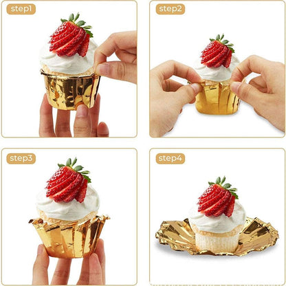 Aluminum Foil Cupcake Cups Cupcake Liners 100Pcs Disposable Ramekin Muffinbaking Cups Little Foil Cups Cupcake Ramekin Holder Cups Ramekins for Baking Foil Baking Cups