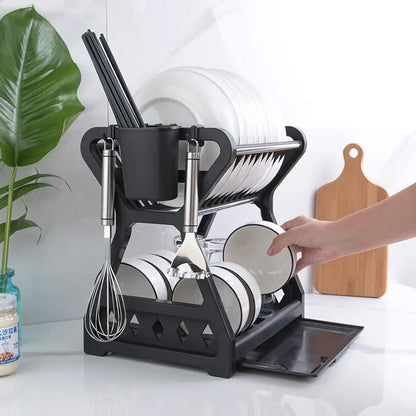 Two-Tier Kitchen Storage Rack for Bowls and Utensils