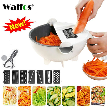 WALFOS Magic Multifunctional Rotate Vegetable Cutter With Drain Basket Kitchen Veggie Fruit Shredder Grater Slicer Drop Shipping