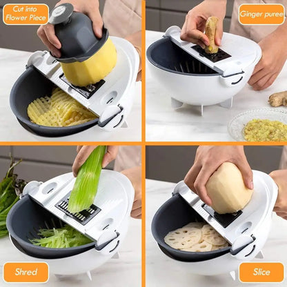 WALFOS Magic Multifunctional Rotate Vegetable Cutter With Drain Basket Kitchen Veggie Fruit Shredder Grater Slicer Drop Shipping